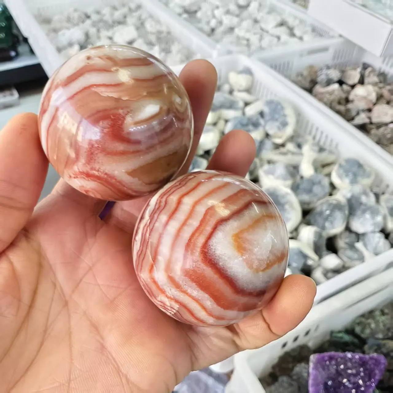 Natural Rhodochrosite Balls, Quartz Crystal Rhodochrosite Polished Balls, Mineral Healing