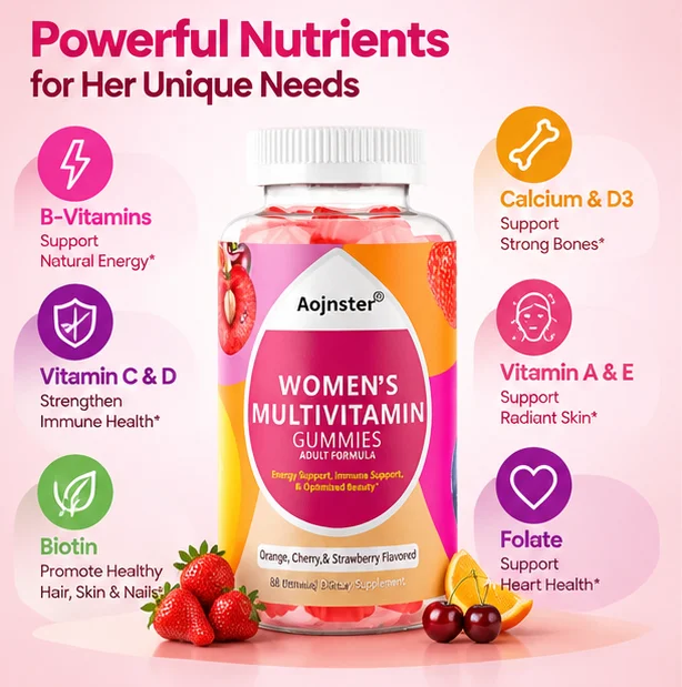 Assorted Fruit Flavor Women's Multivitamin Gummies, Balanced Multi-Nutrient Formula, Chewy Gummy for Daily Vitamin Intake