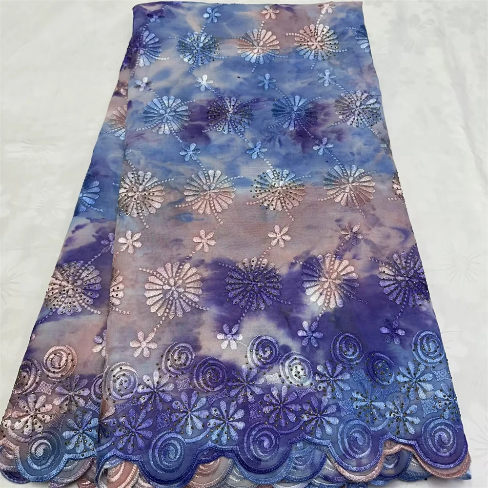 Tessuto di pizzo 100% cotone - Pizzo africano e voile svizzero ricamato stile tie-dye per matrimoni, abiti da festa - Elegante e resistente