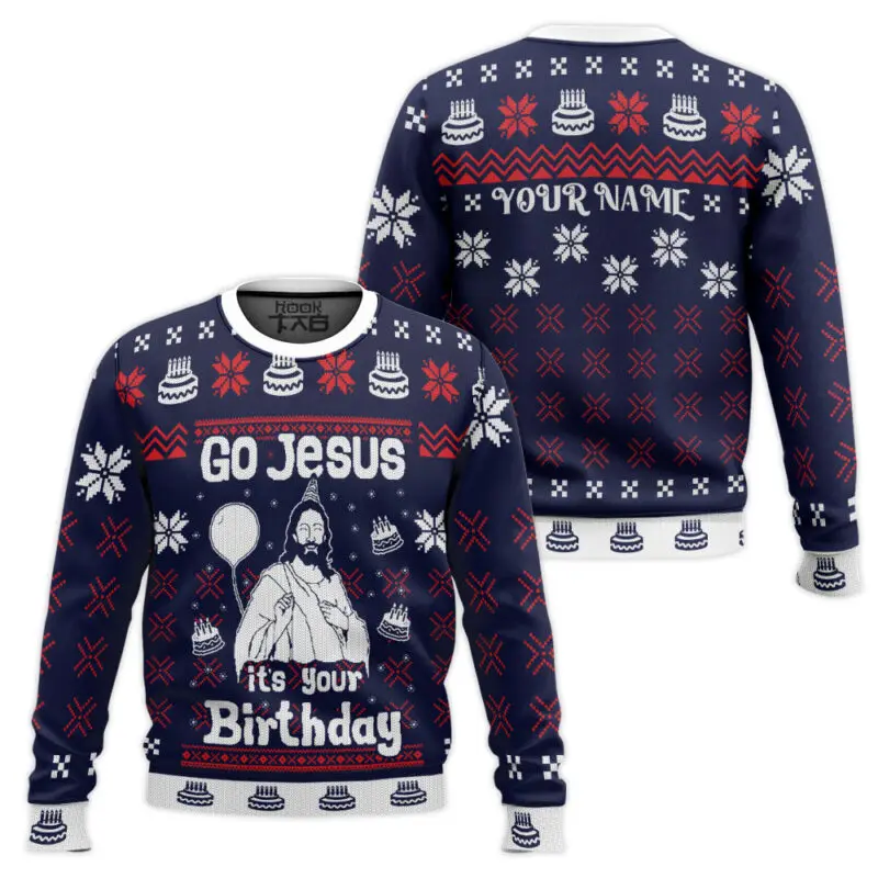 Jesus Birthday Boy Ugly Sweater Funny Christmas Party Wear Holiday Pullover Festive Family Matching Outfit Gifts for Christmas