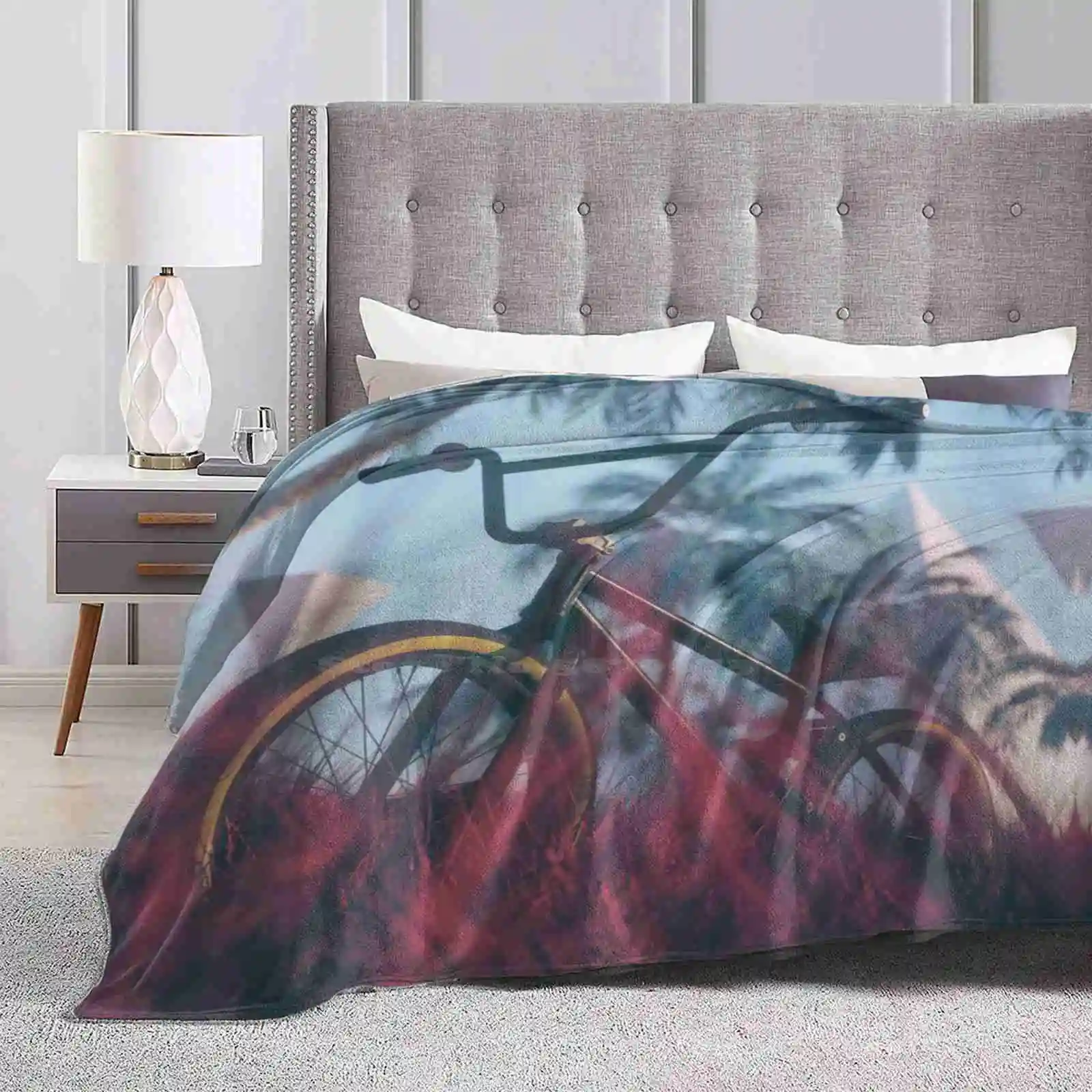 Forever Trend Style Funny Fashion Soft Throw Blanket Forever 3D Abstract Render Bmx Bicycle Grass Land Red Palmtrees Pyramids