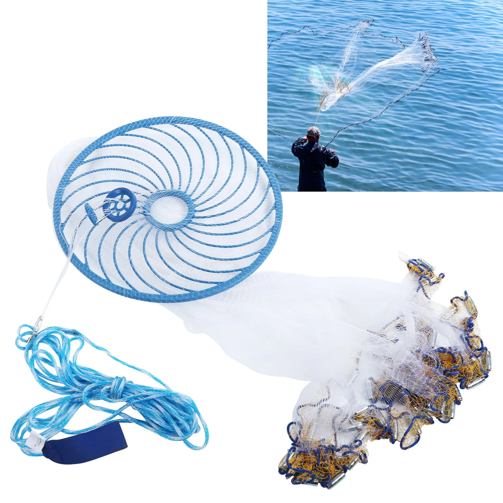 

420cm Diameter Steel Pendant Fishing Hand Casting Net Half‑finger Dense Mesh Flying Disc