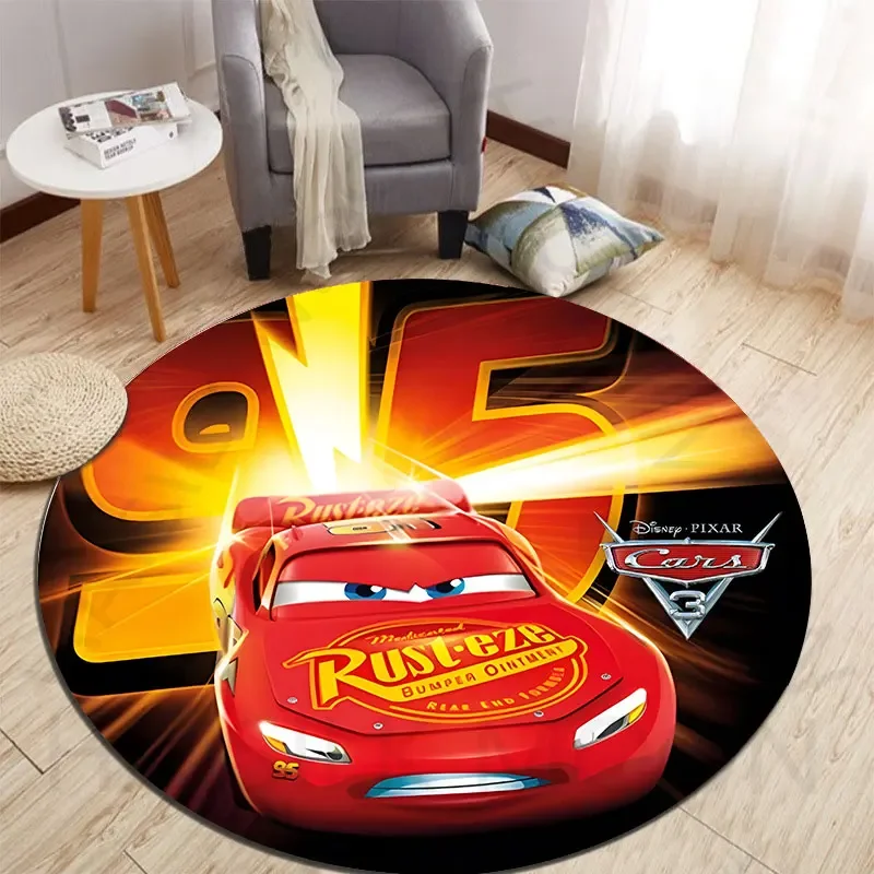 Disney Cars Lightning McQueen Round Rugs for Bedroom Area Floor Mats for Kids Room Bath Chair Mat Carpet Living Room Home Decor