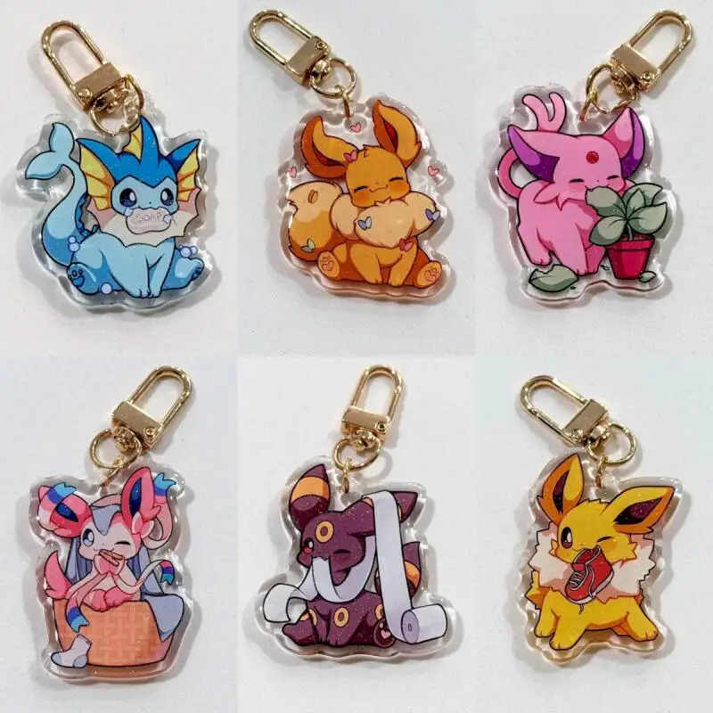 Porte-clés pour fans de jeux d'anime Pokémon Sylveon Espeon Eevee Flareon Vaporeon, cadeau en acrylique recyclé, pendentif de sac à dos, décoration rare