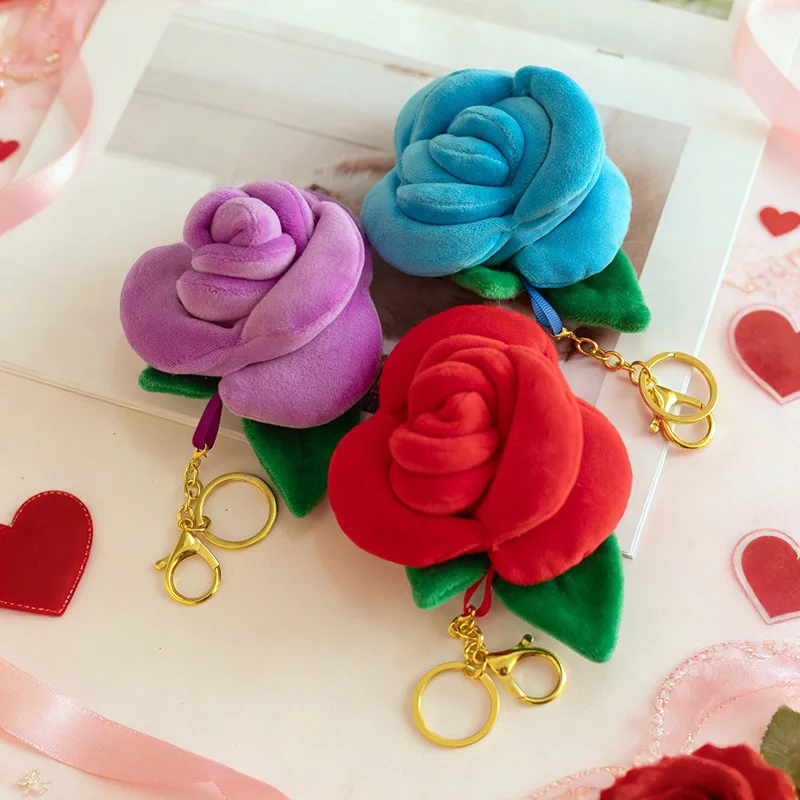 Women's Bag Pendant Korean Creative Fabric Rose Plush Kawaii Sweet Fashionable Versatile Bag Accessory Multifunctional Keychain