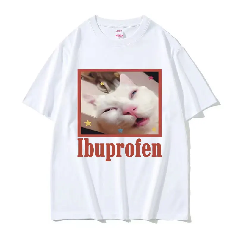 Ibuprofen Cat Meme TShirt Funny Cute Kitten Lovers Meme Graphic Pop Stye Men Women tide fashion 100% Cotton High Quality Tshirts