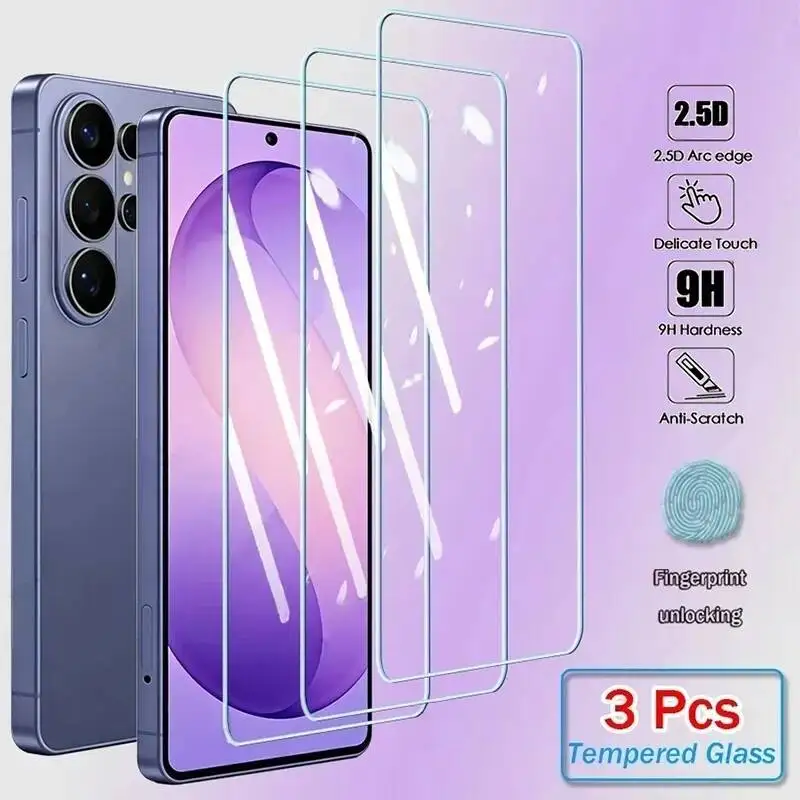 

3PCS Screen Protector For Samsung Galaxy S26 Ultra S22 S23 S24 Plus S25 Edge S26+ Tempered Glass Fingerprint Unlock Film