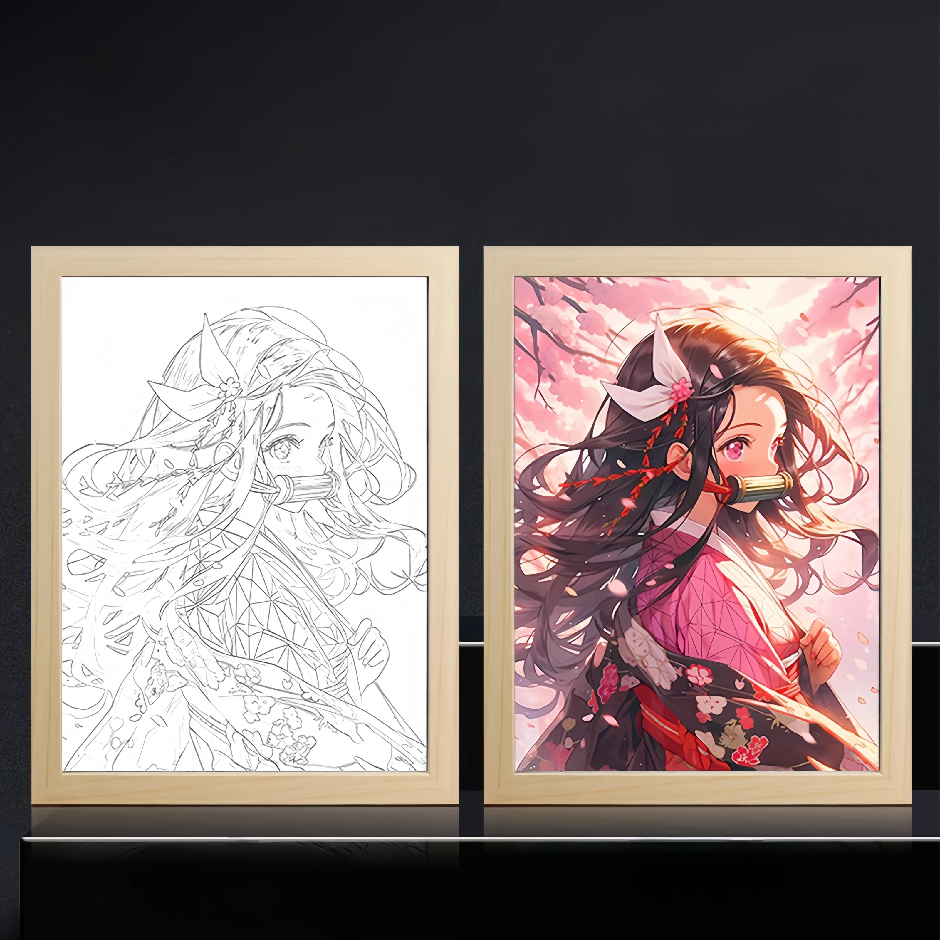 Demons Slayer Figures Light Painting Photo Nezuko Tanjirou Zenitsu Led Night Lights cornice per foto decorazione della camera da letto lampada da disegno