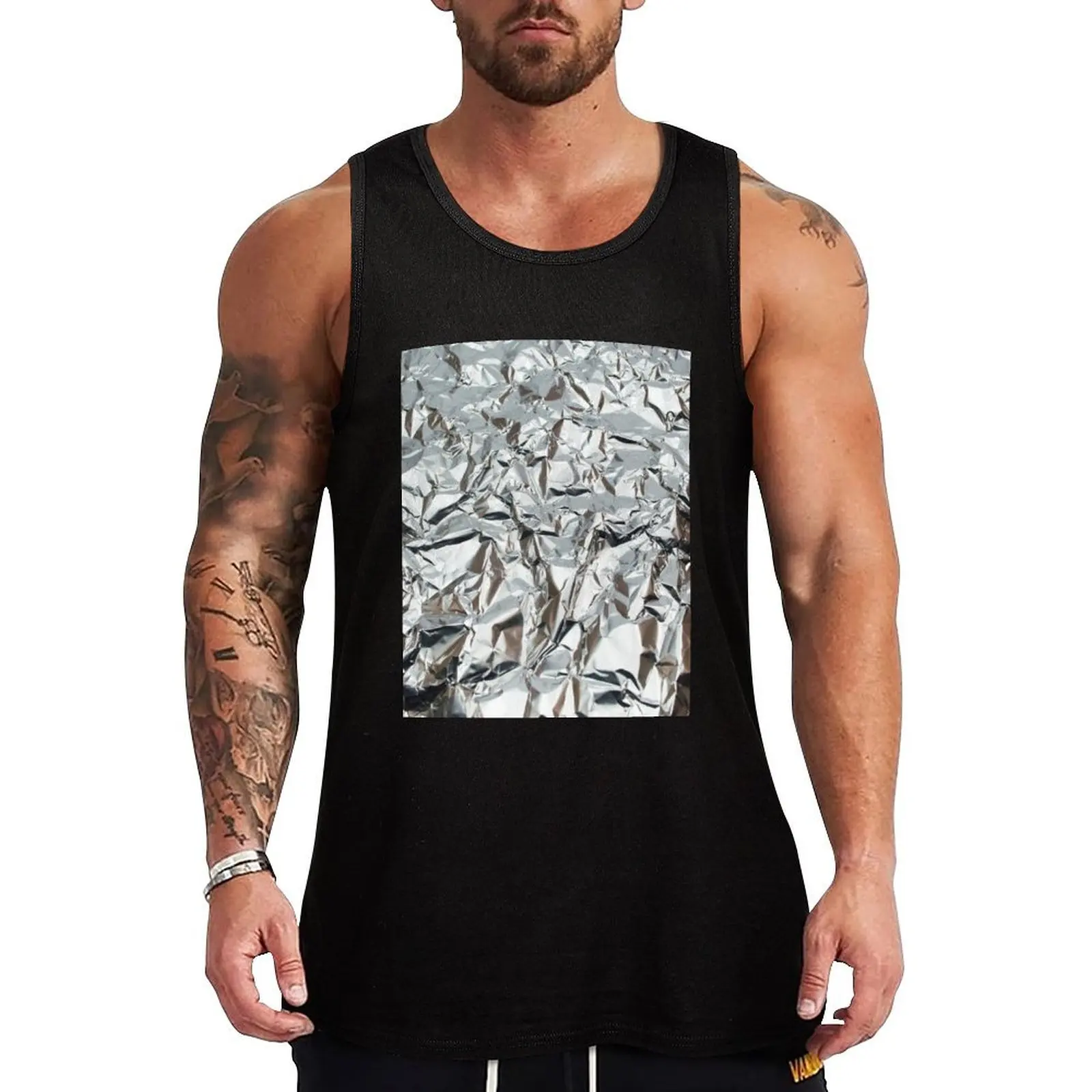 Wrinkled Aluminum Foil Tank Top gym shirt men Men's clothing brands Men's gym clothing man sexy?costume