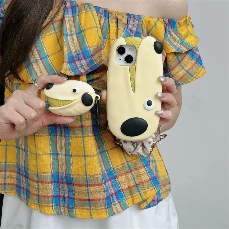 Cute Happy Dog Case for AirPods Pro2 Airpod Pro 1 2 3 Bluetooth Earbuds Charging Box Protective Earphone Case Cover