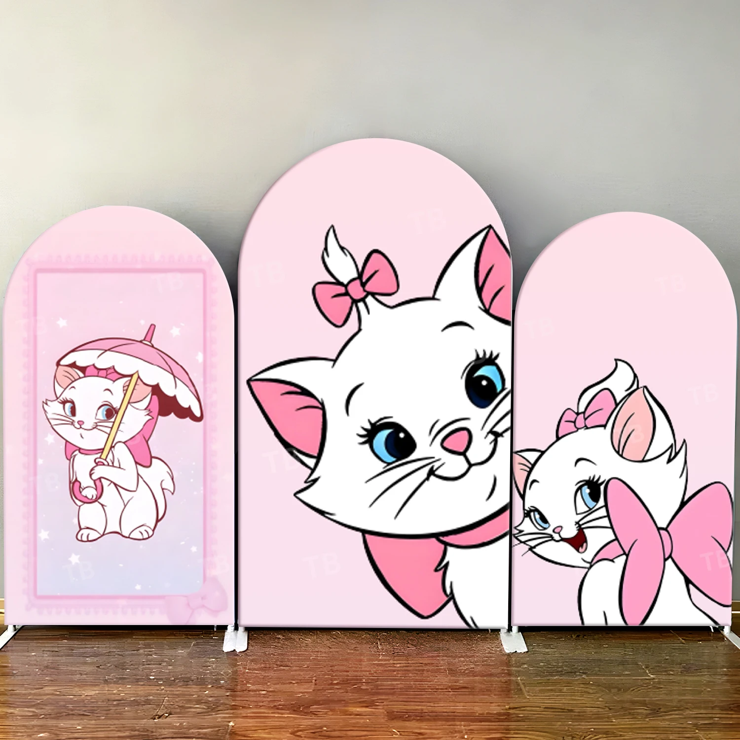 

TB Pink Marie Cat Theme Arch Backdrop Cover for Girls Birthday Party Decoration Baby Shower Photo Background Wall Elastic Fabric