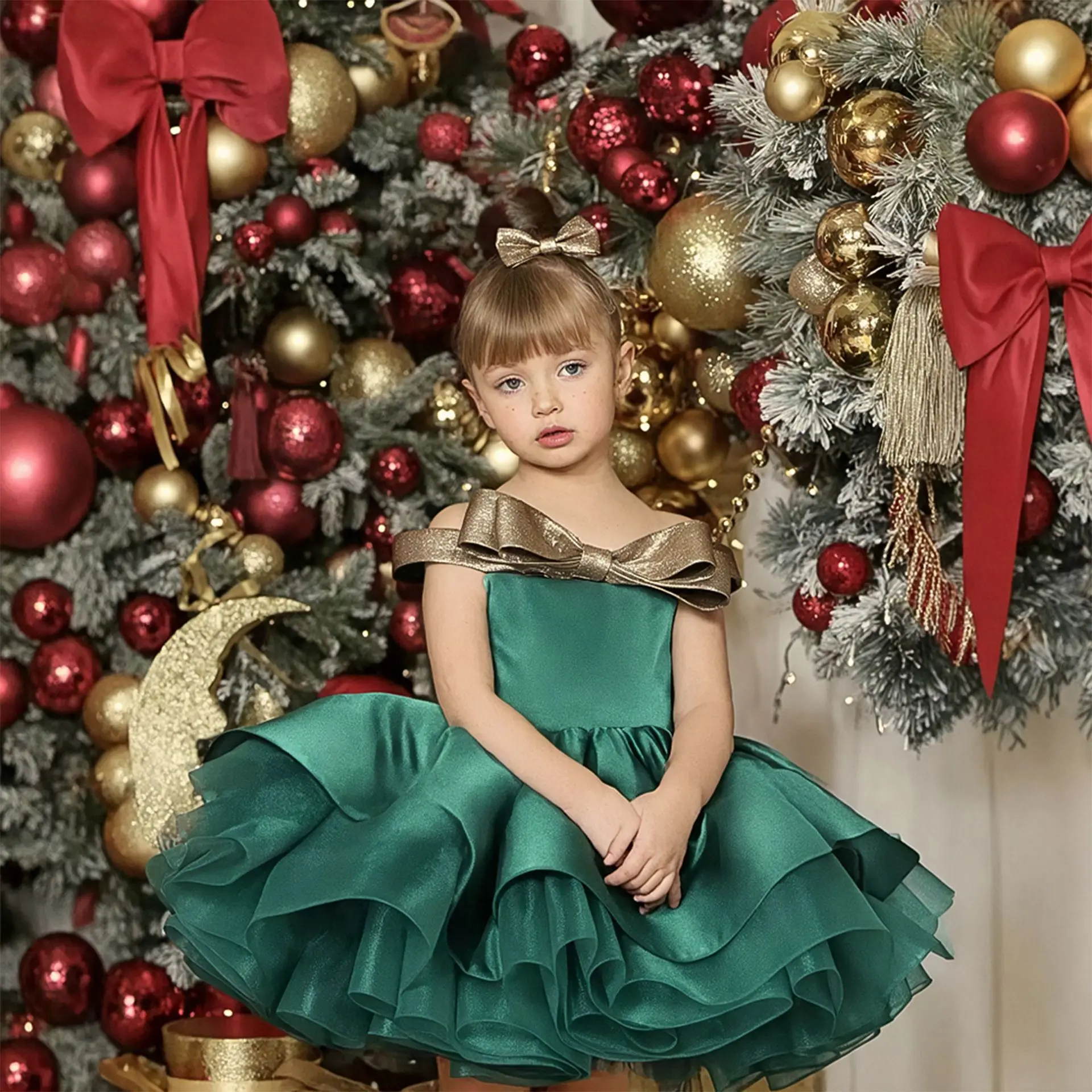 Girl's One Shoulder Dress Little Girl's Birthday Party Performance Dress Children's Christmas Princess Dress
