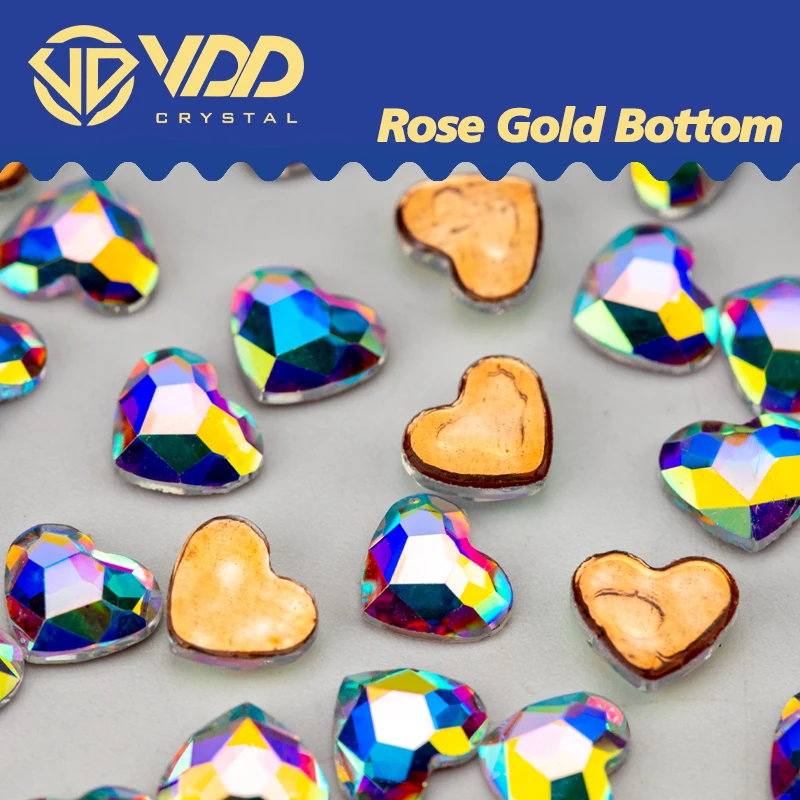 VDD Heart 5.5x6mm 100Pcs/500Pcs Glass AAAAA Crystal Rhinestones Rose Gold Bottom Flatback Hot Fix Strass Shape Stones Wholesale