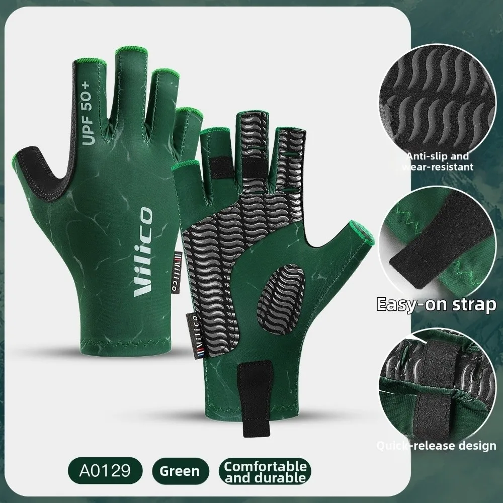 Ice Silk Material Fishing Gloves Elastic Fit Fingerless Design Breathable Fishing Gloves Elastic Quick Dry Quick Dry Fabric