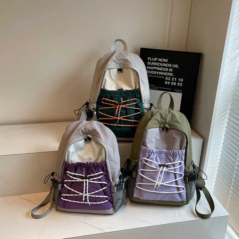 

Женский рюкзак, модный спортивный рюкзак с цветными блоками на шнурке, большой вместительный рюкзак для походов на открытом воздухе, повседневная сумка для девочек