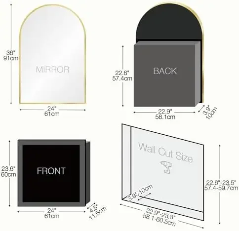 Arched Medicine Cabinet Mirror No Assembly Needed Bathroom Mirror with Storage Recessed or Surface Mount Options (Gold view 2