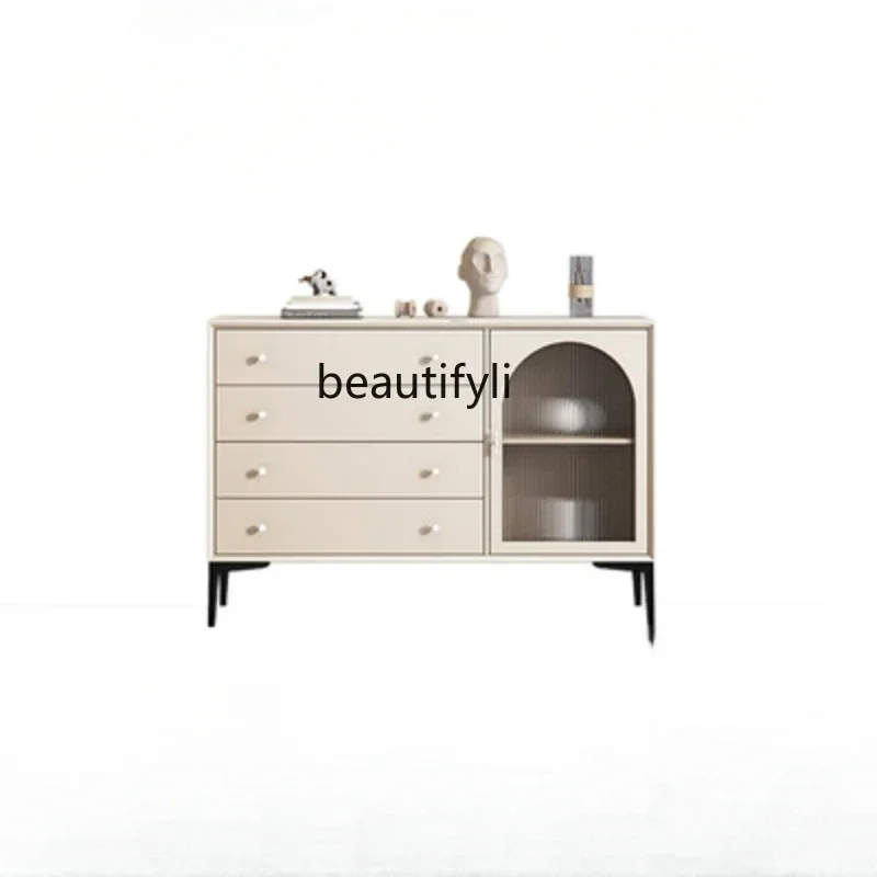 

Solid Wood Sideboard Italian Stone Plate Living Room Locker Silent Wind Entrance Cabinet Storage Cabinet