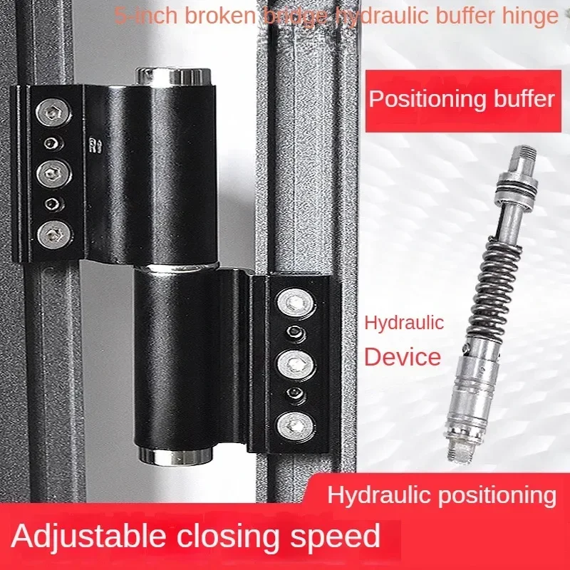 Thermal Break Aluminum Hydraulic Buffer Hinge Silent Damping Automatic Door Closer Auto Rebound Closing for Aluminum Alloy Doors