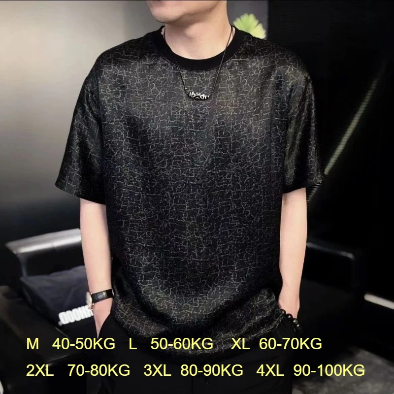 Sommer Herrenkleidung Luxus Crackle-Print Coole Bequeme T-Shirts Vintage Schwarz Knitterfrei Glatte Kurzarm Premium Tees – Detail 1