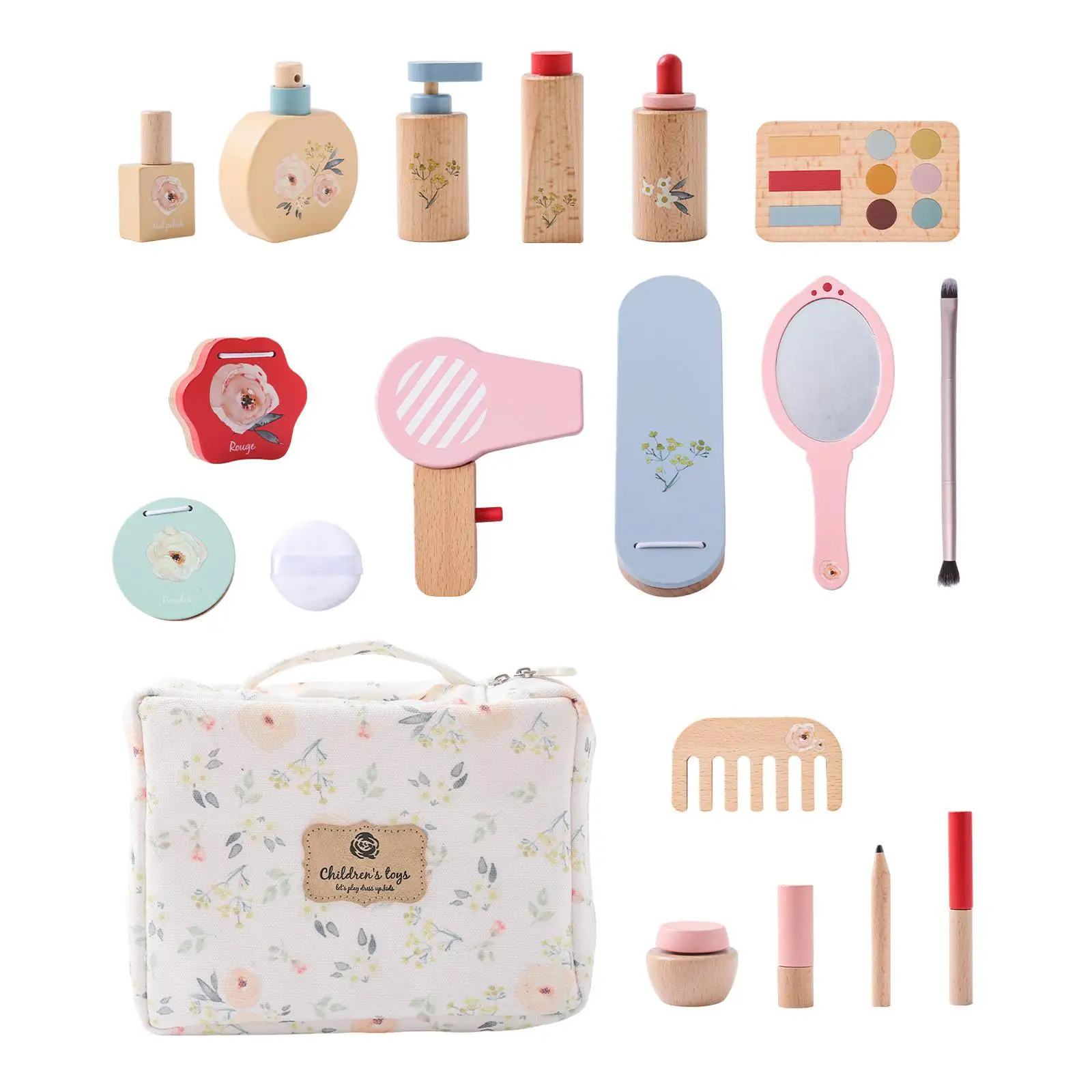 Pretend Makeup Kits Makeup Toy Kits Girls Gift Pretend Wood Beauty Salon Toys Set Wooden Makeup Toys for Kids Age 3 4 5+