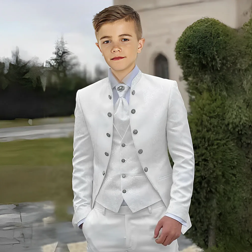 Fashion Jacquard Design 3Pcs Pattern Boy Suits Sets Wedding Formal Blazer Pants Boys Tuxedo Kids Party Wear Jacket+Vest+Pants