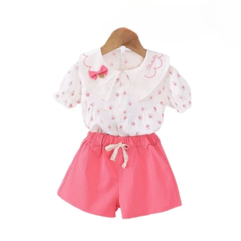 

Summer Fashion Baby Clothes Suit Children Girls Short Sleeved Flower Shirt Shorts 2Pcs/Sets Kids Clothing Infant Casual Costume