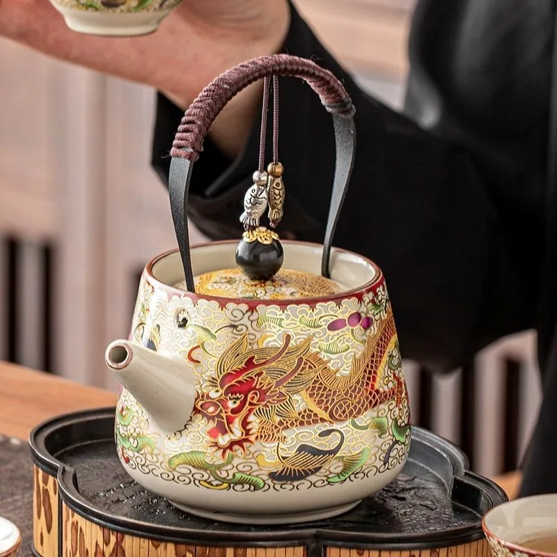 1PC Beam Teapot New Chinese High-value Novice Pot High-end Set Household Ceramic Kung Fu Tea Set Household Tableware Products