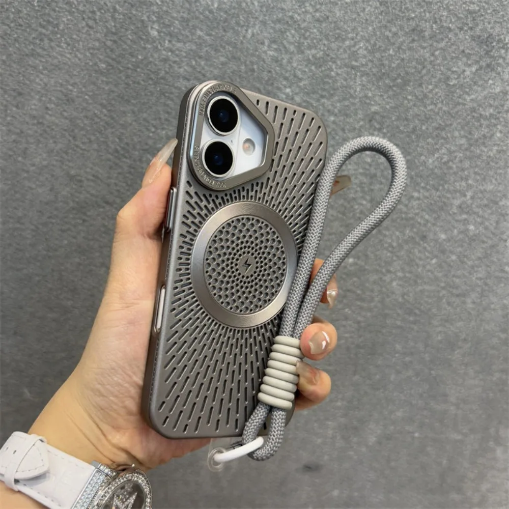 

For iPhone 17 Pro Max Case Titanium Gray Ventilated Dustproof Mesh Magnetic Large Cutout Compatible with iPhone 16 15 14 13 12