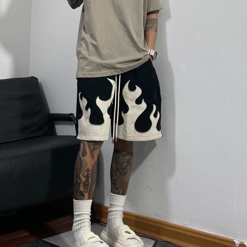 American Vintage Flame Shorts Men's Summer Trend Cityboy High