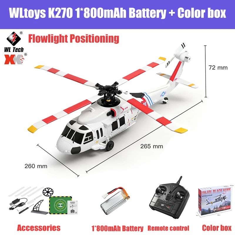 

WLtoys K270 RC Helicopter UH-60L 4CH Optical Flow Fixed Height with 6-axis Gyro 2.4G Brushless Remote Control Helicopter Toys