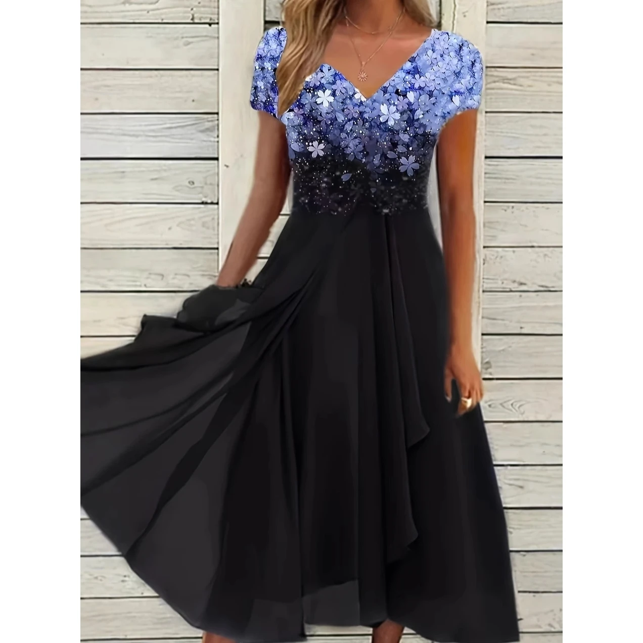 V-ne ort Sve imprimé Dr décontracté Sle jupe trapèze tissu Polyester femme Dr Faionable robe imprimée décontractée