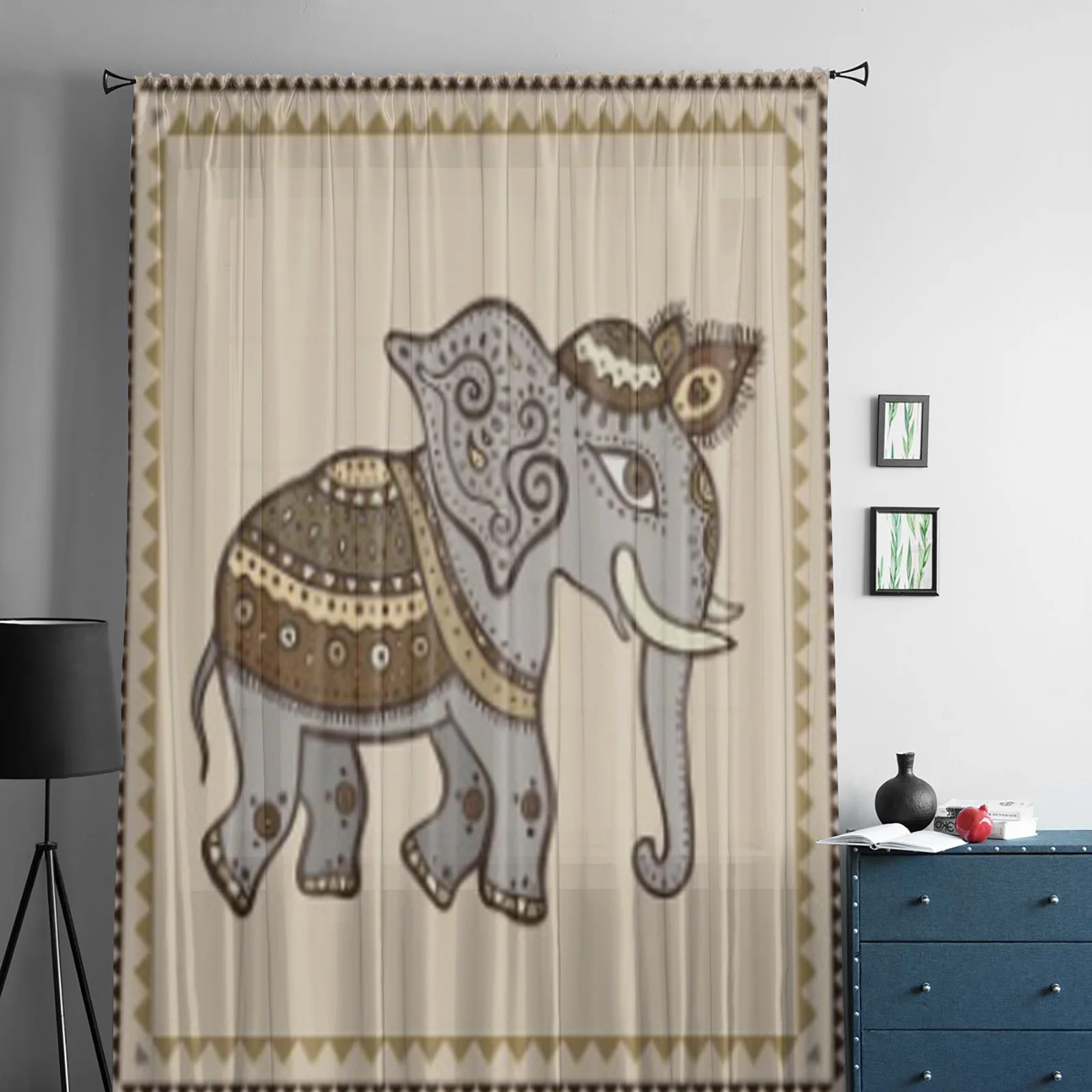 Elephant Hand Drawn Indian Style Sheer Curtains For Bedroom Living Room Tulle Curtains For Kitchen Window Voile Curtains