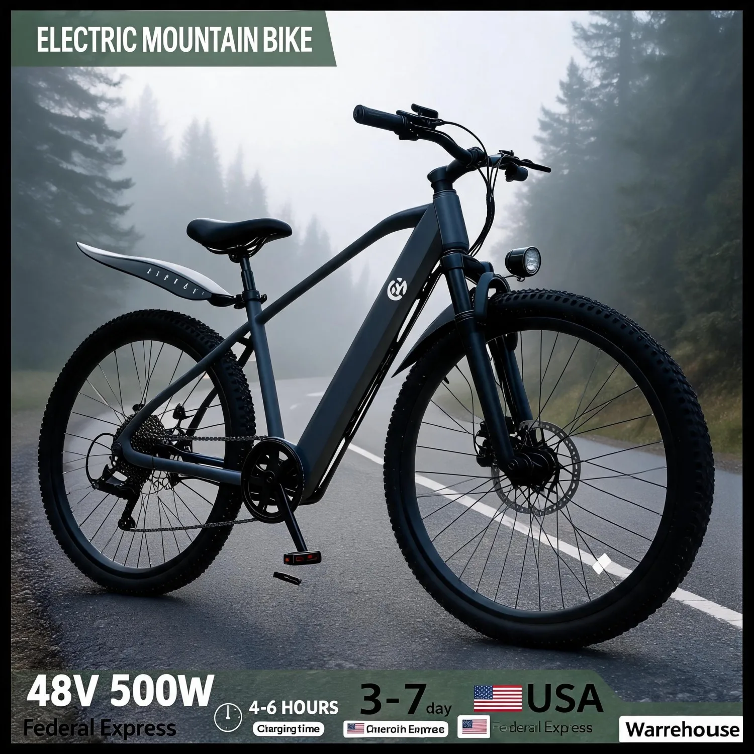 Bicicleta Eléctrica Todoterreno, E-Bike para Terrenos Difíciles Bicicleta eléctrica de 500W con asistencia al pedaleo y batería extraíble para paseos cómodos por caminos con zanjas. Ideal para acampar en familia y para cortas aventuras.
