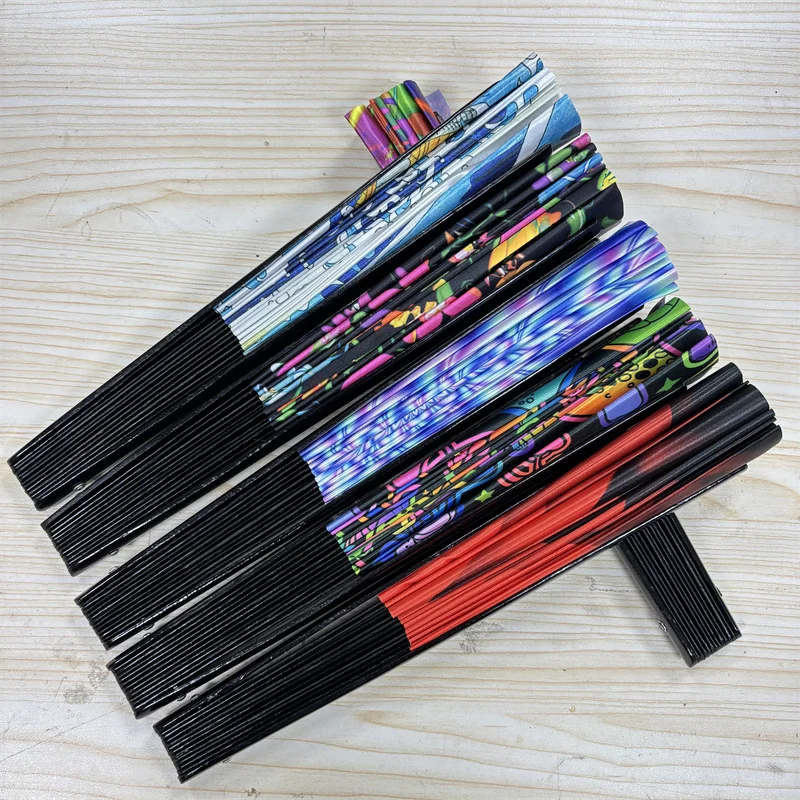 

33cm Folding Colorful Rave Fans Bamboo Hand Fan for Festival Performance Dancing Parties Wedding Gift for Guests Room Decor