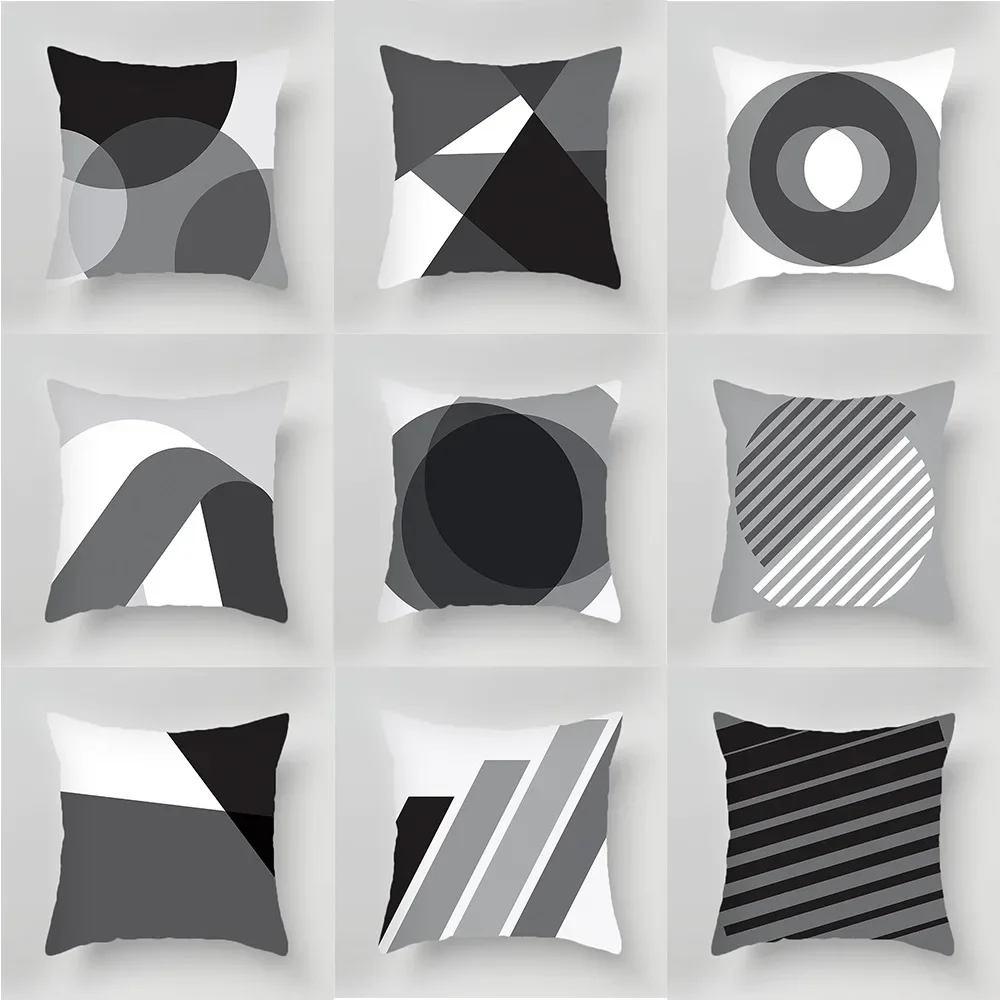 Black and white gray geometric cushion cover living room office sofa pillow  Nordic home decoration peach skin