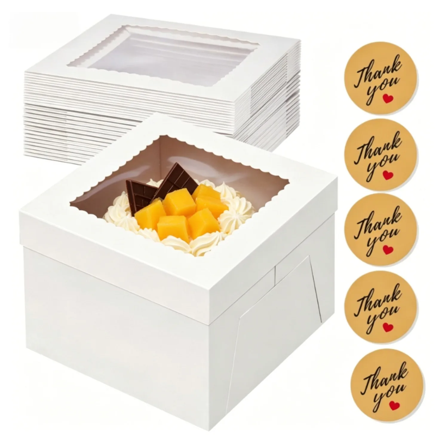 Paquete de 20 Cajas Blancas para Pastel de 10x10x8 Pulgadas con Ventana, Cajas Desechables Altas para Pastelería, Pasteles, Postres, Galletas, Tartas, Bodas y Cumpleaños