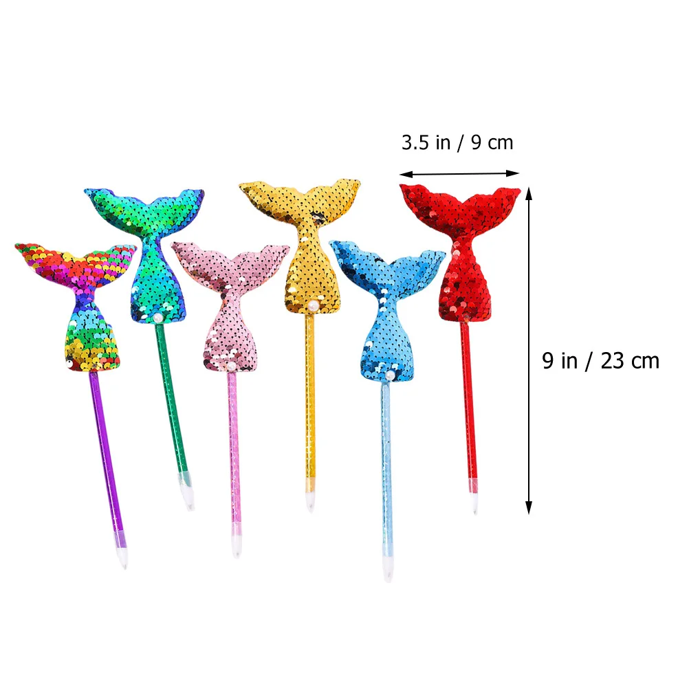 

6 Pcs Ballpoint Pens Adorable Mermaid Modeling Smooth Writing Comfortable Grip Student Office Use Green Pink Yellow