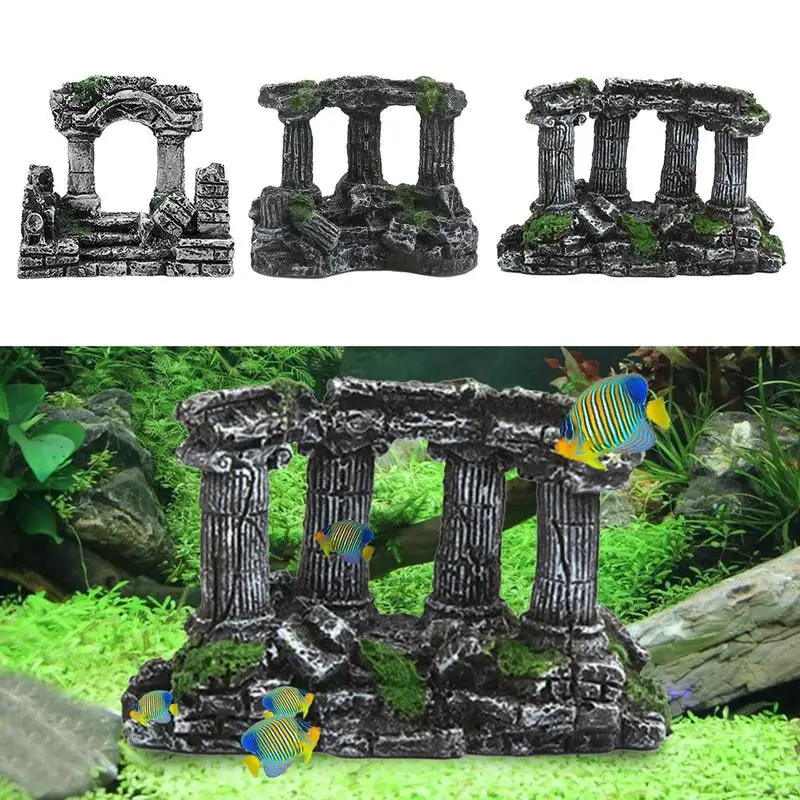 Aquarium Fish Tank Rome Stone Pillars Resin Manual Greece Temple Stone Decoration Retro Landscaping For Aquarium Fish Tank 1pcs