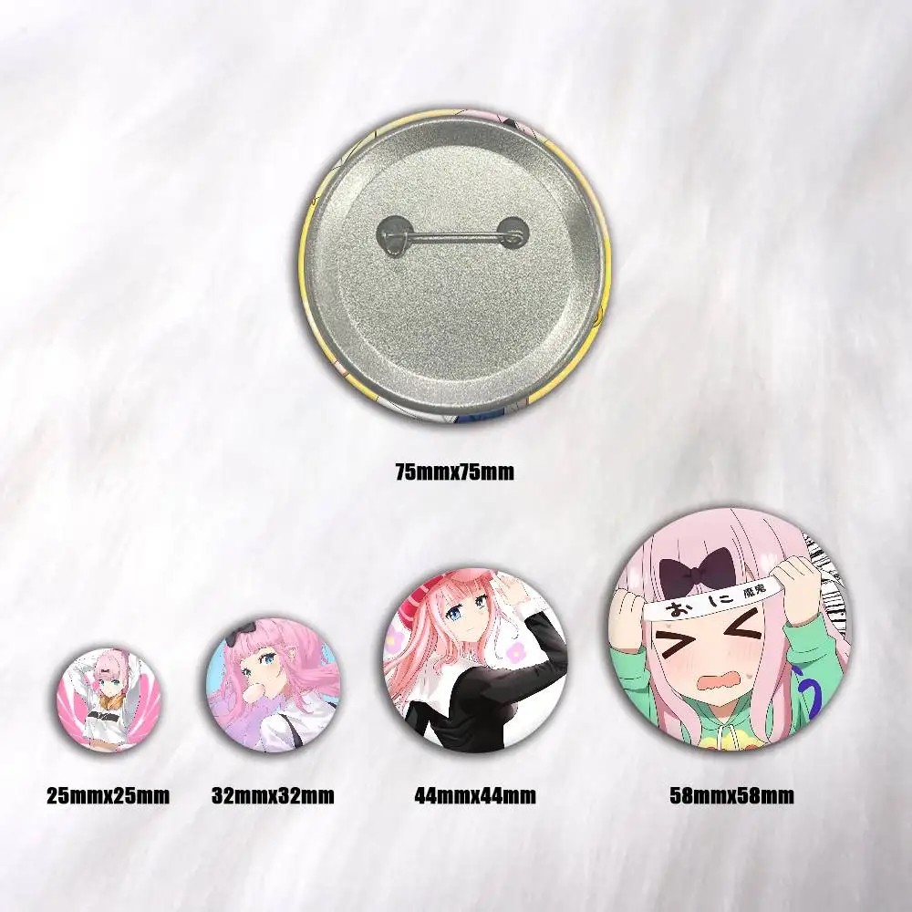 Anime K-Kaguya-sama Love Is W-War Fujiwara Chika Badges 25 32 44 58 75 mm Round Cosplay Pin Bag Decor Fans Collect Friends Gifts
