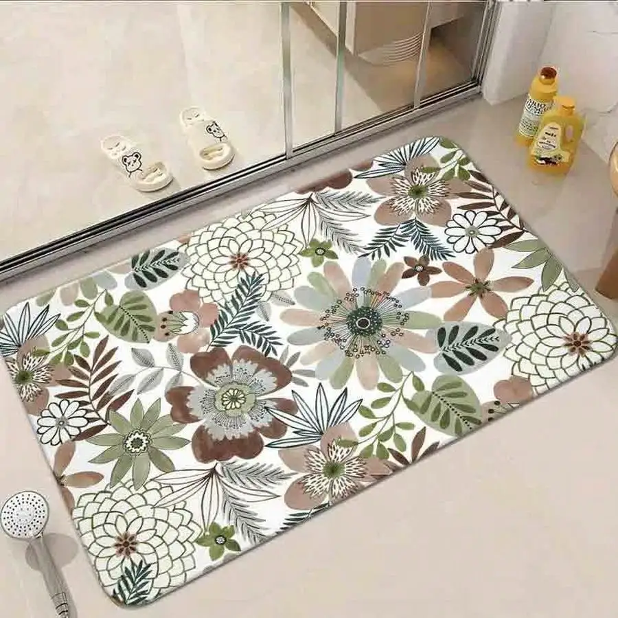 1pc Flannel Floor MatBoho Botanical Floral Print Area Rug Non-Slip Earthy Tone Aesthetic Floor Mat For Living Room Bedroom DecorNon-Slip, Machine Washable, Soft