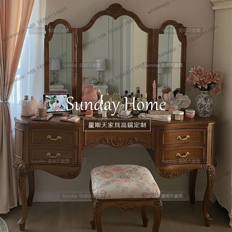 Factory Direct Antique Retro Carved Dresser French Light Luxury Old Makeup Table