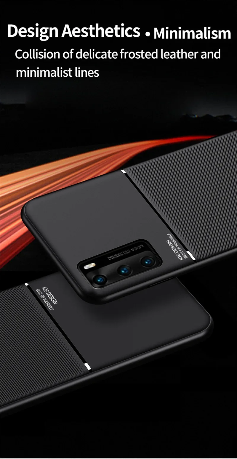 Luxury Leather Armor Case For Huawei P20 P30 P40 Lite Mate 20 30 40 Pro Plus P40Pro Matte Magnetic Holder Soft Silicone Covers