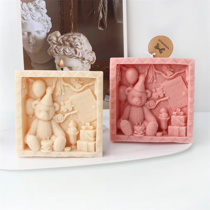 Photo Frame Bear Gift Candle Silicone Mold Gypsum form Carving Art Aromatherapy Plaster Home Decoration Mold Gift Handmade