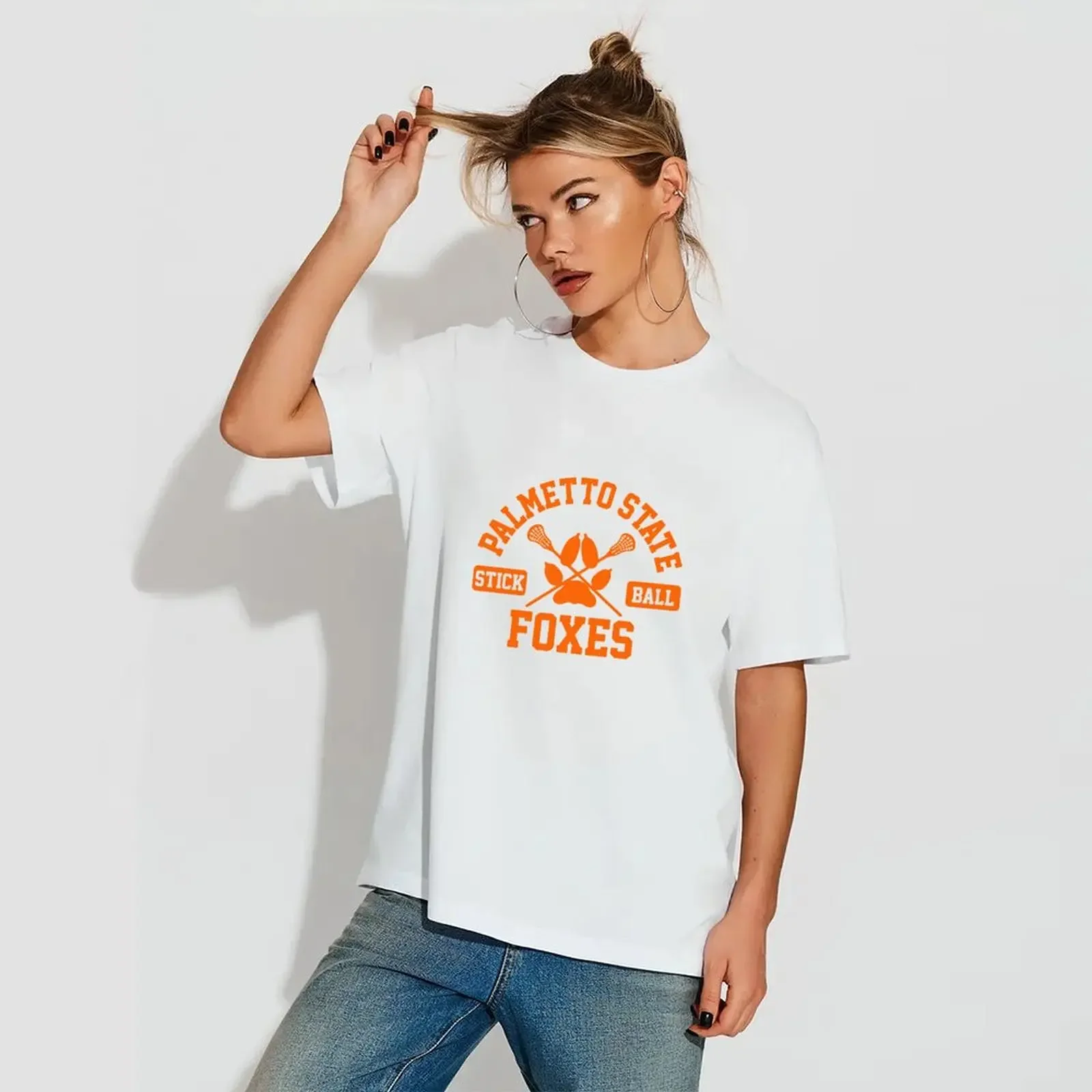بلايز امرأة جولة الرقبة قصيرة الأكمام رقيقة فضفاضة عارضة Palmetto الدولة Stickball الثعالب طباعة تي شيرت الصيف عارضة المحملة #3