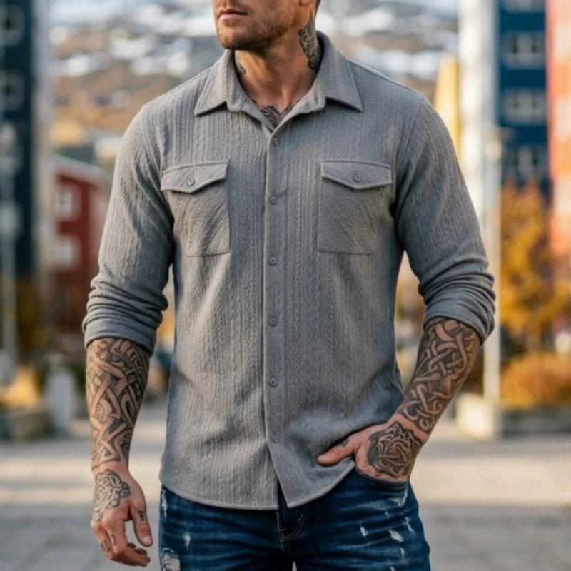 

Seasonal Men's Shirt Knitted Jacquard Shirt Polo Casual Shirt Everyday Comfortable Business Shirt Men's Clothing