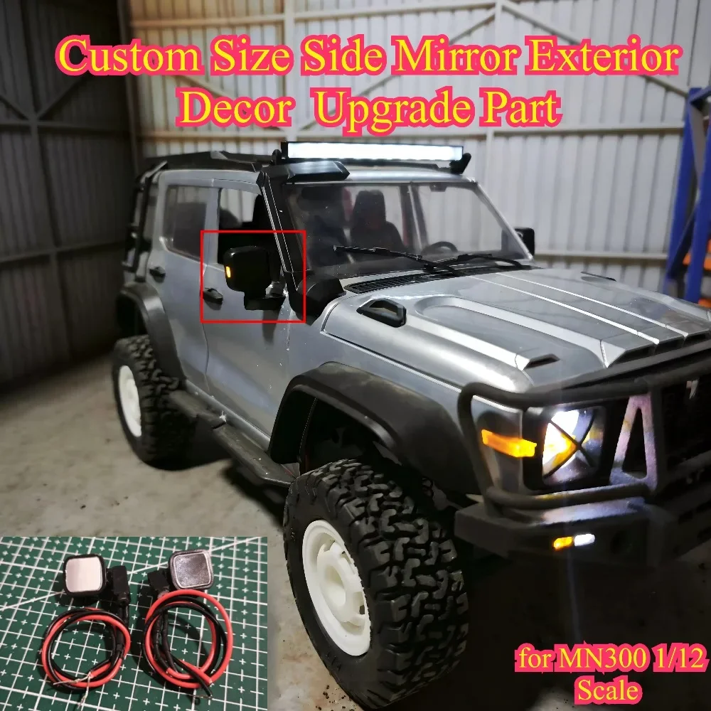 For MN300 1/12 Scale Custom Size Side Mirror Exterior Decorative Upgrade Mod Parts RC Crawler Simulation Spare Accessory(a pair)