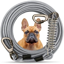 Heavy Duty Tie Out Cable Leash with Metal Durable Spring Double-ended Steel Glue Coating Wire Traction Rope for Dogs Outdoor