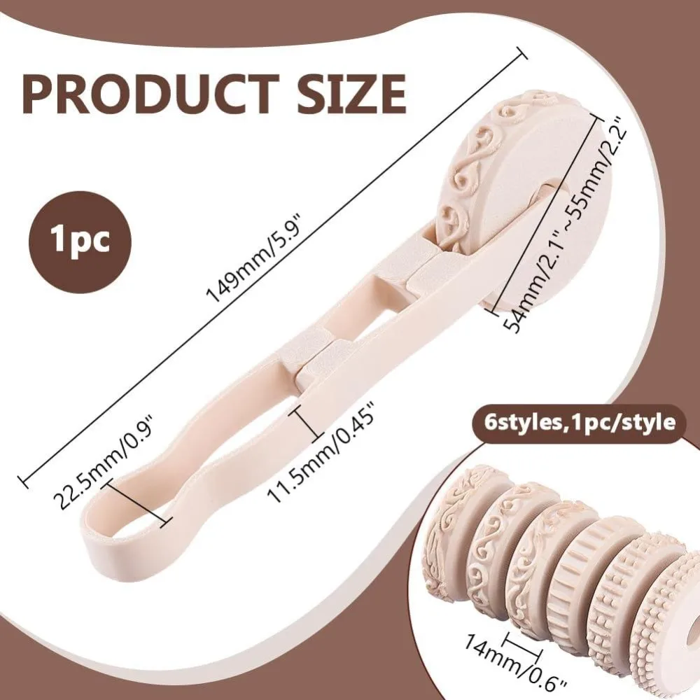 6 Styles Pottery Texture Rollers with Handle 6-Pattern 3D-Printed Clay Texture Roller Set Non-Stick Easy Clean Miniature Texture