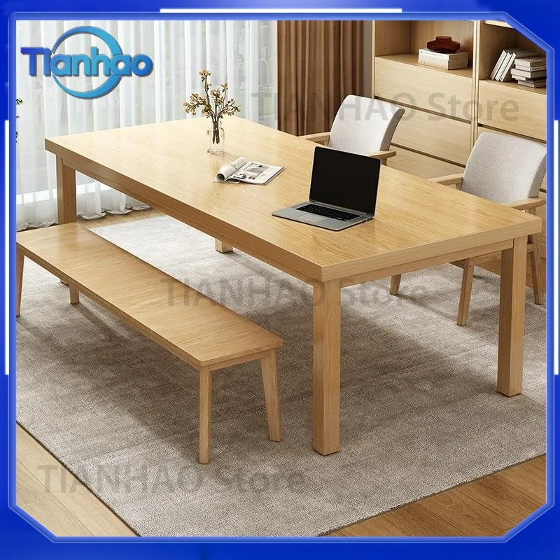 Long Living Room Desk Workstation Home Office Desk Study Table with Solid Wood Legs Computer Desk for General Use