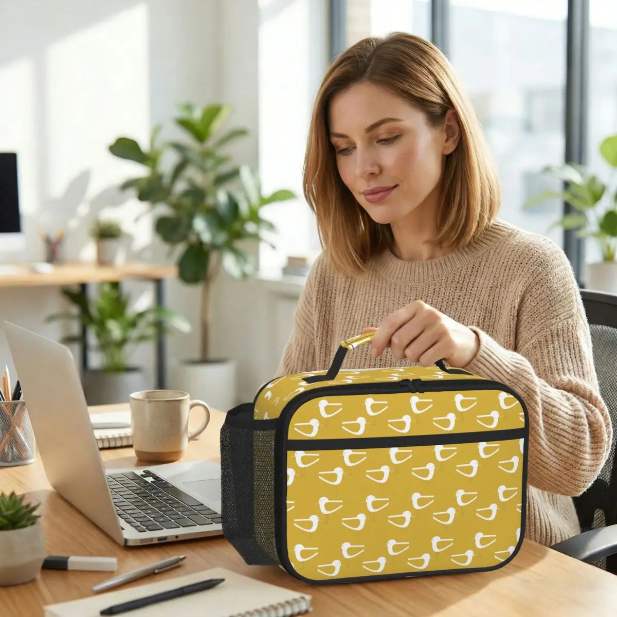 Shorebird Pair In Light Mustard Yellow And White Insulated Lunch Bag for Kids School Cooler Thermal Food Box Tote  Lunch Boxes